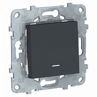 SCHNEIDER ELECTRIC Выключатель UNICA NEW одноклавишный кнопочный с подсветкой схема 1а 10A антрацит (NU520654N)