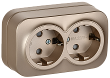 IEK GLORY Розетка 2-местная для открытой установки с заземлением с защитными шторками 16А РСш22-3-ХШм шампань матовый  (ERH24-K37M-16)