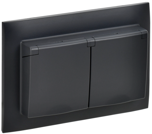 IEK SKANDY Розетка 2-местная и крышкой 16А в сборе IP44 SK-R12Bl черный  (SK-R26-16-44-K02-F)