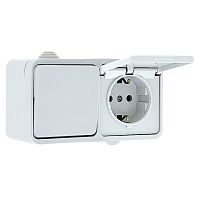 EKF Блок розетка-выключатель 1-кл. 16А с/з с крышкой IP44 белая Прага PROxima (EKRV16-050-10-440)