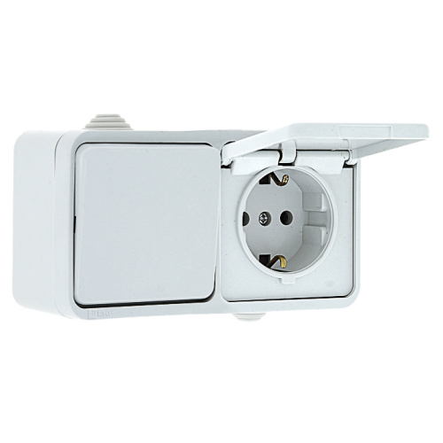 EKF Блок розетка-выключатель 1-кл. 16А с/з с крышкой IP44 белая Прага PROxima (EKRV16-050-10-440)