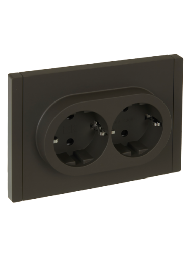 IEK FORTE&PIANO Розетка 2-местная с заземлением с защитными шторками безвинтовое крепление 16А FP323 серый  (FP-R24-16-1-K03)