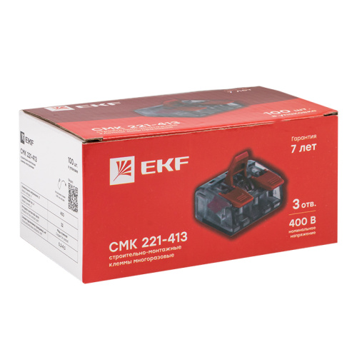EKF Клемма СМК 221-413 3 отверстия 0.2-4.0 мм2  (100 шт.) PROxima (plc-smk-221-413) фото 3