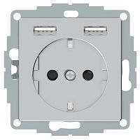 SCHNEIDER ELECTRIC Розетка Schuko MERTEN SM с 2 USB c зарядным устройством 2.4 A алюминиевый (MTN2366-0460)
