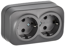 IEK GLORY Розетка 2-местная для открытой установки с заземлением без защитных шторок 16А РС22-3-ХСм сталь матовый  (ERH21-K46M-16)