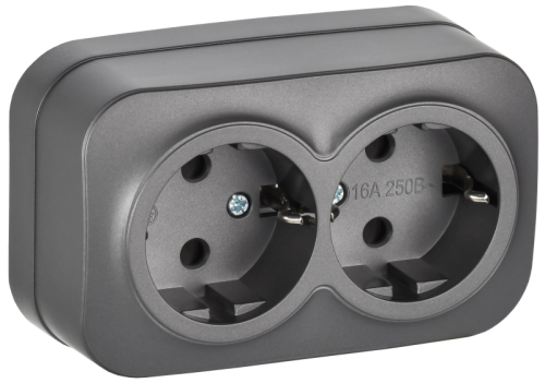 IEK GLORY Розетка 2-местная для открытой установки с заземлением без защитных шторок 16А РС22-3-ХСм сталь матовый  (ERH21-K46M-16)