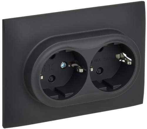 IEK SKANDY Розетка 2-местная с заземлением с защитными шторками 16А в сборе SK-R07G графит  (SK-R24-16-K53-F)