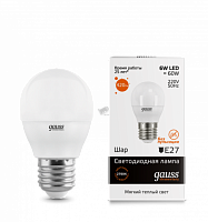 GAUSS Лампа светодиодная LED 6вт 230в Е27 теплый мат.шар  (53216)