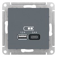 SCHNEIDER ELECTRIC РОЗЕТКА USB ATLASDESIGN A+С, 5В/2,4А, 2х5В/1,2А, механизм, ГРИФИЛЬ (ATN000739)