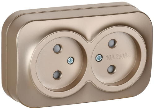 IEK GLORY Розетка 2-местная для открытой установки без заземления с защитными шторками 10А РСш22-2-ХШм шампань матовый (ERH23-K37M-10) IEK GLORY Розетка 2-местная для открытой установки без заземления с защитными шторками 10А РСш22-2-ХШм шампань матовый (ERH23-K37M-10)