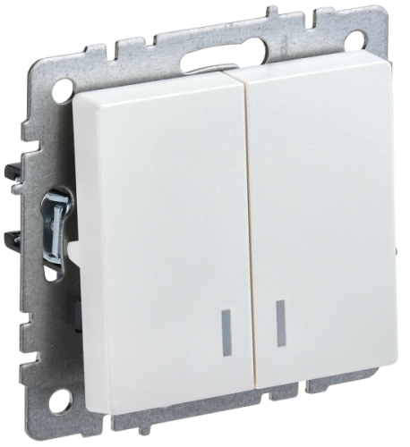 BRITE Выключатель двухклавишный с индикацией 10А ВС10-2-1-БрЖ жемчуг (BR-V20-1-10-K36)