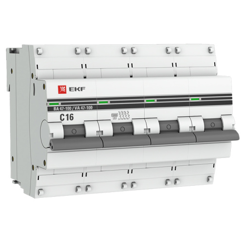 EKF Автоматический выключатель ВА 47-100 4P 16А  (C) 10kA  PROxima (mcb47100-4-16C-pro)