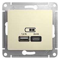 SCHNEIDER ELECTRIC GLOSSA USB Розетка A+С, 5В/2,4А, 2х5В/1,2 А, механизм, БЕЖЕВЫЙ (GSL000239)