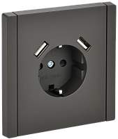 IEK FORTE&PIANO Розетка 1-местная с заземлением с защитными шторками винтовое крепление 16А USB A+A 3,1А FP345 серый  (FP-R14-16-U21-D31-K03)