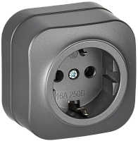 IEK GLORY Розетка 1-местная для открытой установки с заземлением без защитных шторок 16А РС20-3-ХСм сталь матовый  (ERH11-K46M-16)