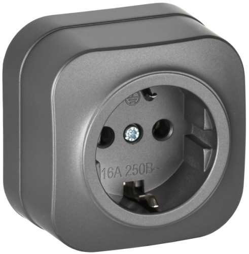 IEK GLORY Розетка 1-местная для открытой установки с заземлением без защитных шторок 16А РС20-3-ХСм сталь матовый  (ERH11-K46M-16)