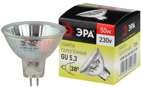 ЭРА Лампа накаливания галогенная GU5.3-JCDR  (MR16) -50W-230V-CL  (галоген, софит, 50Вт, нейтр, GU5.3) ЭР (C0027365) фото 2