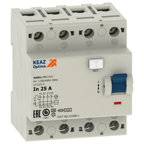 KEAZ Выключатель дифференциального тока DМ63-4440-AС-УХЛ4  (4P, 40, 300mA) без защиты от сверхтоков (254213)