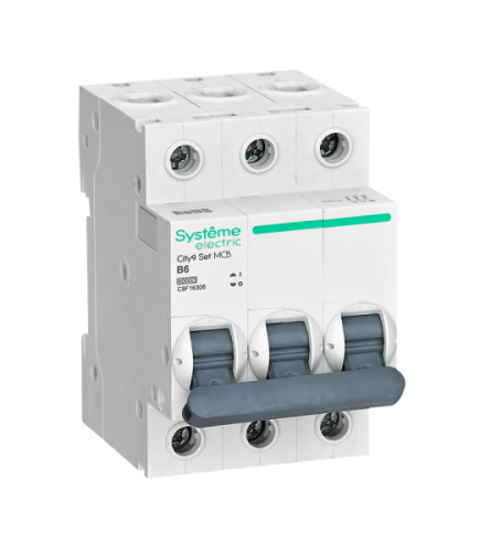 Systeme Electric Выключатель автоматический трехполюсный  B 6А 3P 6kA 400В City9 Set (C9F16306)