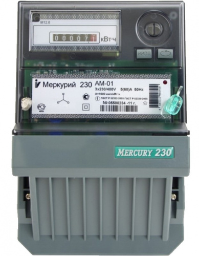 ИНКОТЕКС Счетчик электроэнергии Меркурий 230 АМ-01 трехфазный однотарифный, 5(60), кл.точ. 1.0, Щ, ЭМОУ, имп. выход (230AM01)