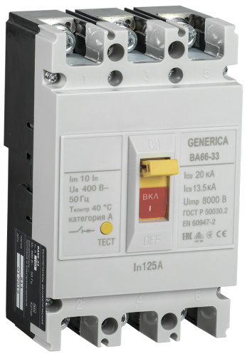 IEK Выключатель автоматический ВА66-33 3Р 125А 20кА GENERICA (SAV20-3-0125-G)