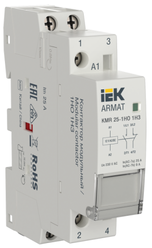 IEK ARMAT Контактор модульный KMR 25А 12В AC/DC 1НО 1НЗ  (AR-KMR20-025-11-012)