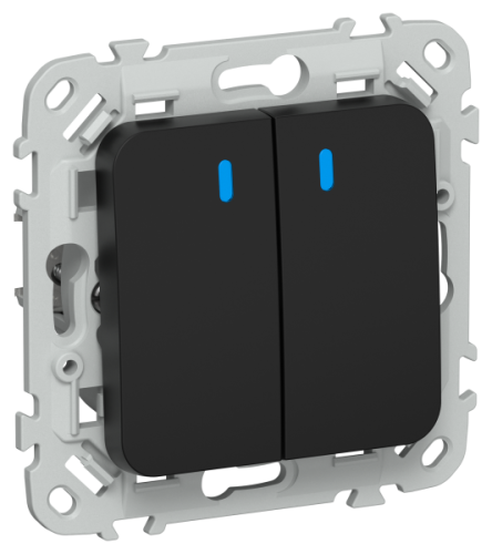 FLITE Выключатель 2-клавишный проходной с индикацией 10А ВС62-1-1- черный (FI-V22-1-10-1-K02)