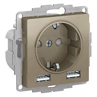 SCHNEIDER ELECTRIC РОЗЕТКА ATLASDESIGN 16А c 2 USB A+A, 5В/2,4А, 2х5В/1,2А, механизм, ШАМПАНЬ (ATN000530)