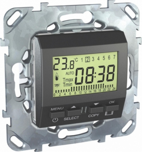 SCHNEIDER ELECTRIC UNICAtop термостат электронный 8А программируемый на неделю с встроенным термодатчиком графит (MGU5.505.12ZD)