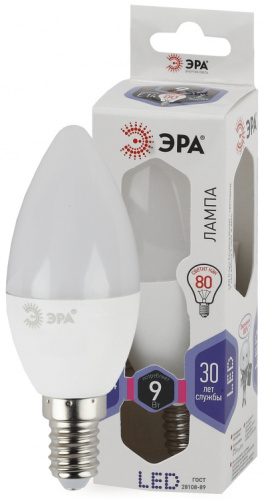 ЭРА Лампа светодиодная LEDB35-9W-860-E14 (диод,свеча,9Вт,хол,E14) (Б0031403)