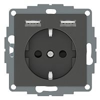 SCHNEIDER ELECTRIC Розетка Schuko MERTEN SM с 2 USB c зарядным устройством 2.4 A антрацит (MTN2366-0414)