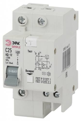 ЭРА АД-12  (AC) C16 30mA 6кА 1P+N - SIMPLE-mod-29      Автоматический выключатель дифференциального тока (Б0039287)