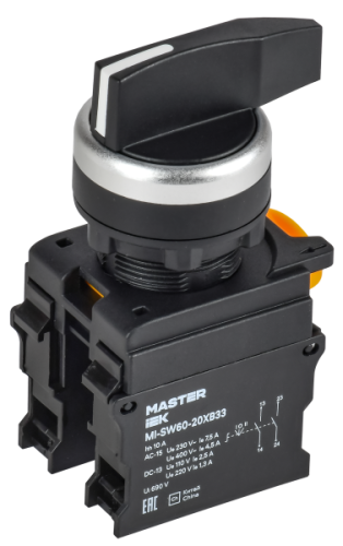 IEK Переключатель длинная ручка на 3 положения возвратный 2NO MASTER  (MI-SW60-20XB33-4-25-3-K02)