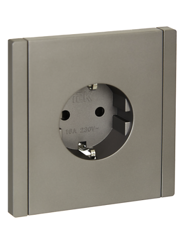 IEK FORTE&PIANO Розетка 1-местная с заземлением с защитными шторками безвинтовое крепление 16А FP513 сталь  (FP-R14-16-1-K46)