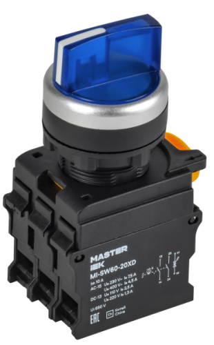 IEK Переключатель с подсветкой на 3 положения 2NO синий MASTER  (MI-SW60-20XD-4-14-3-K07)