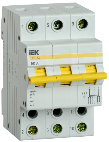 IEK Выключатель-разъединитель трехпозиционный ВРТ-63 3P 50А (MPR10-3-050)