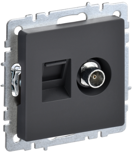IEK BRITE Розетка двойная TV+RJ45 кат.5E РТВ/РК12-БрГ графит (BR-AK20-1-K53)