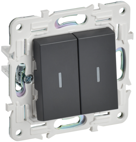 IEK SKANDY Выключатель 2-клавишный проходной с индикацией 10А SK-V10T титан  (SK-V22-1-10-K48)