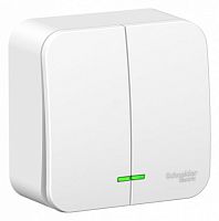 SCHNEIDER ELECTRIC Выключатель наружный двухклавишный BLANCA  (cх.5) с подстветкой, мон.пл., 10А, 250В, белый (BLNVA105121)