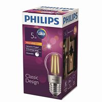 PHILIPS Лампа светодиодная LED 5(50)Вт Е27 2700К P45 прозрачный шар диммируемая  филамент (929001227608)