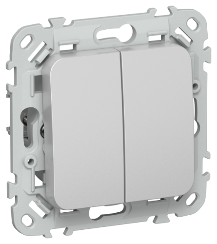 FLITE Выключатель 2-клавишный проходной 10А  алюминий (FI-V22-0-10-1-K47)