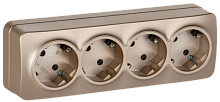 IEK GLORY Розетка 4-местная для открытой установки с заземлением без защитных шторок 16А РС24-3-ХШм шампань матовый  (ERH41-K37M-16)