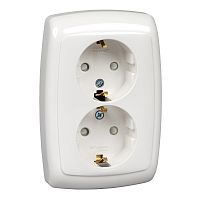 SCHNEIDER ELECTRIC РОНДО Розетка двойная скрытая белая с заземлением и шторками 16А 250В (RS16-226-BI)