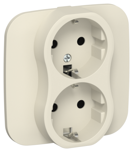 FLITE Розетка 2-местная с заземлением без защитных шторок безвинтовое крепление 16А в сборе сливочный (FI-R21A-16-1-K86)