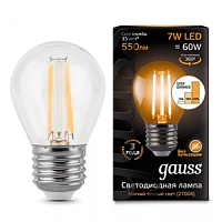 GAUSS Лампа светодиодная LED 7Вт 230в,E27 Filament теплый шар  (105802107)
