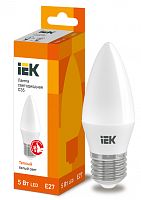 IEK Лампа светодиодная LED 5вт E27 тепло-белый матовая свеча ECO (LLE-C35-5-230-30-E27)
