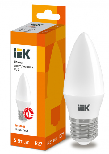 IEK Лампа светодиодная LED 5вт E27 тепло-белый матовая свеча ECO (LLE-C35-5-230-30-E27)