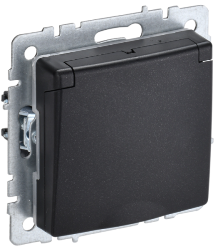 BRITE Розетка с заземлением с защитными шторками и крышкой 16А IP20 Ч черный (BR-R16-16-K02)