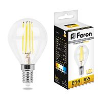 FERON Лампа светодиодная LED 5вт Е14 теплый шар FILAMENT (LB-61) (25578)