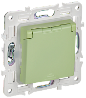 IEK SKANDY Розетка 1-местная с заземлением с защитными шторками и крышкой 16А IP44 SK-R11G мятный  (SK-R16-16-44-K06)